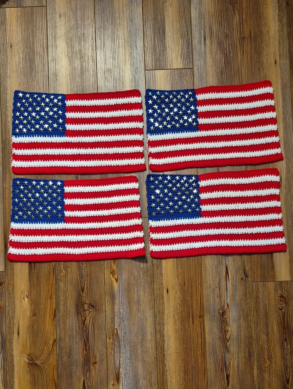 Patriotic Handmade Crocheted American Flag Placemats - Red, White & Blue